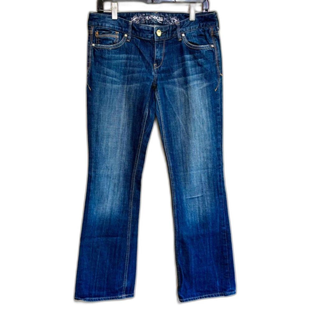 Express Womens Blue Stretch Denim Bootcut Jeans Size 6R Regular